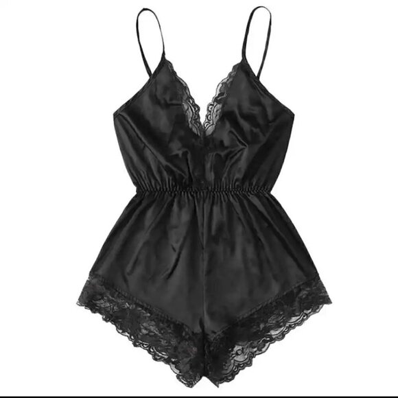 WOMENS LACE SPLICE TRIM BACKLESS V NECK BODY SUIT SIZE L - Picture 2 of 7